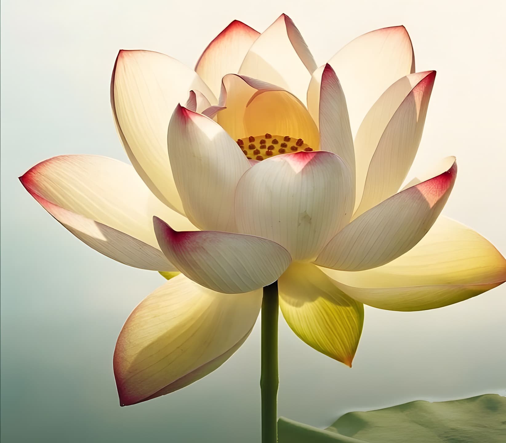 An open lotus flower in soft light