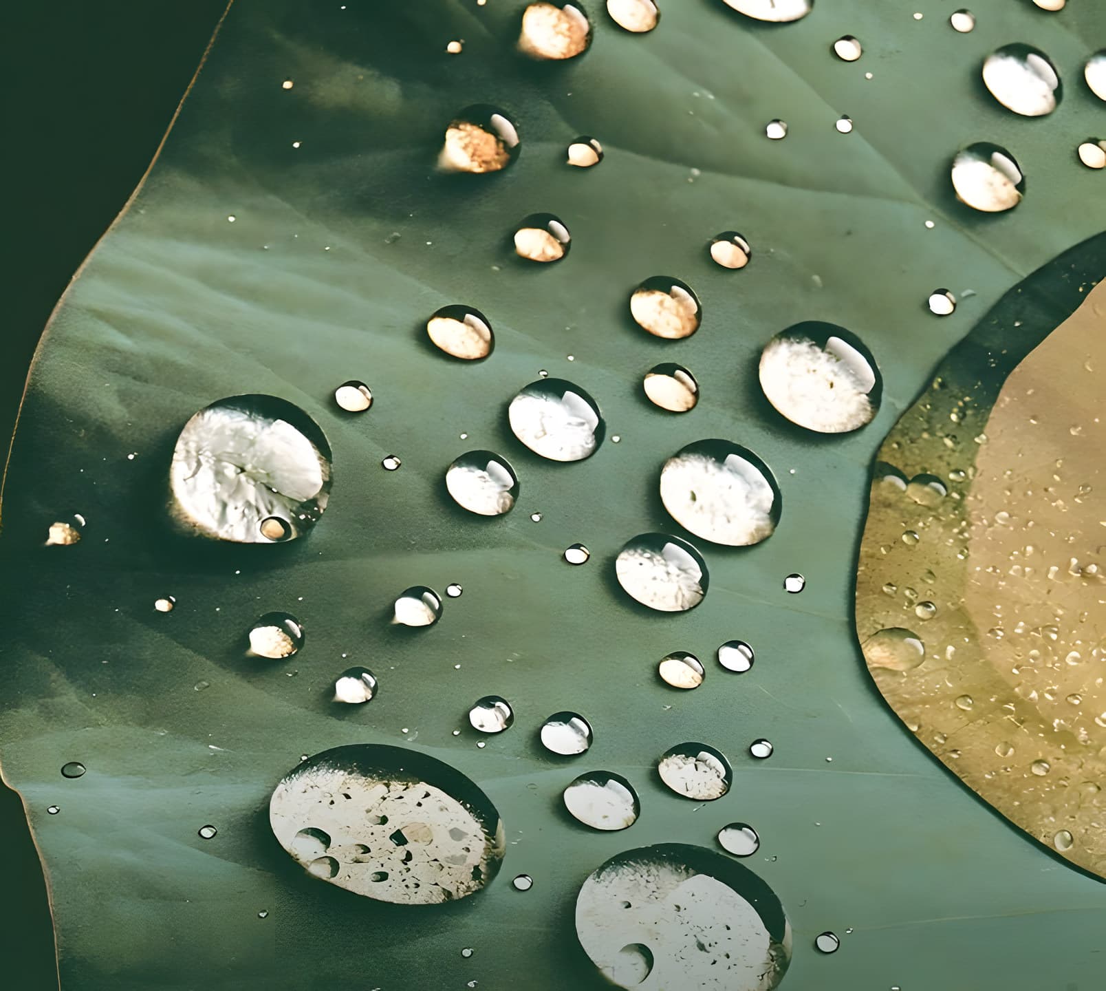 Water beading on a lotus leaf