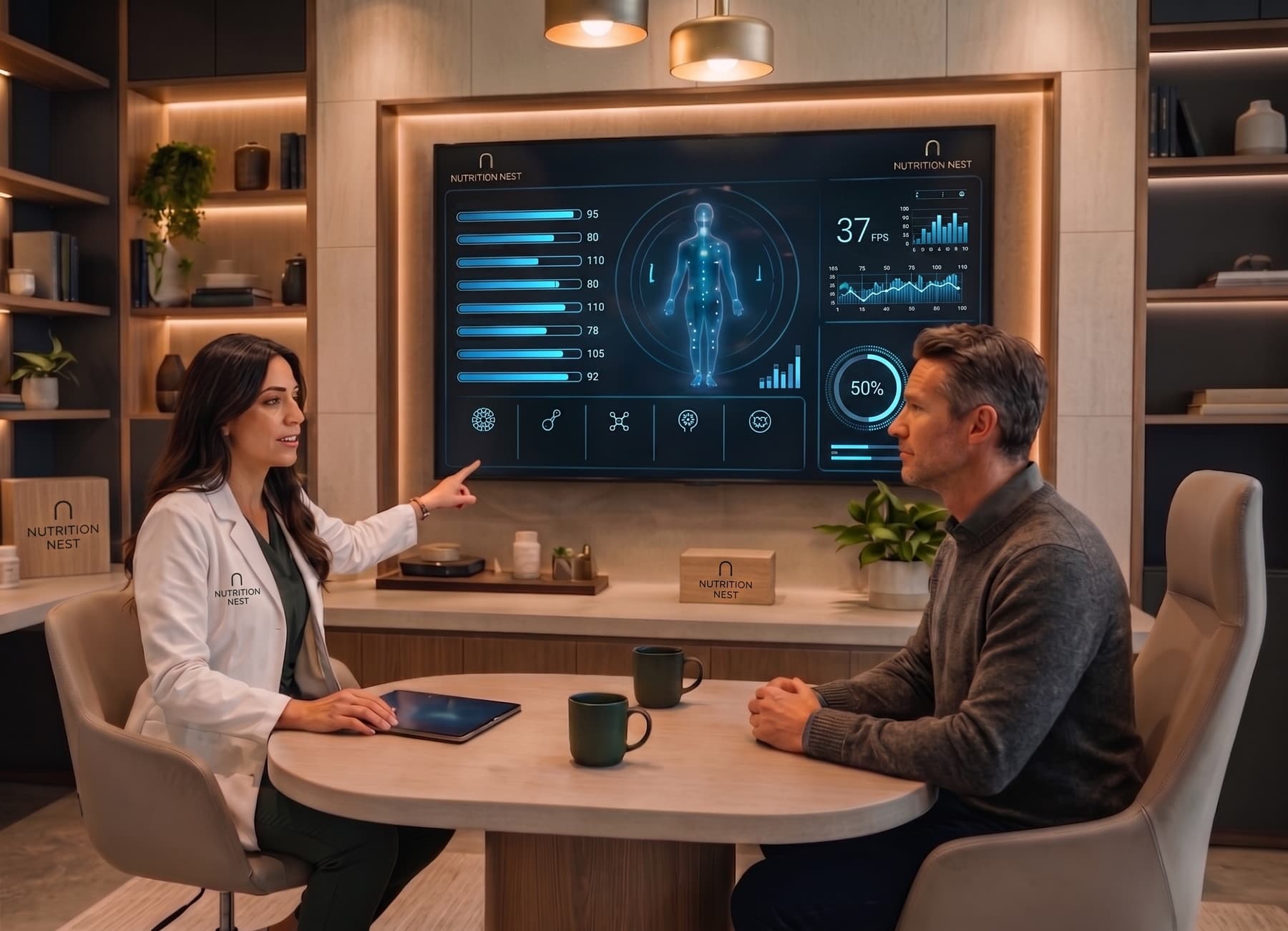 A clinician-led consult with a live health dashboard